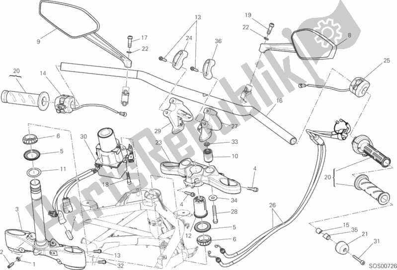 Todas as partes de Guidão do Ducati Diavel FL USA 1200 2017